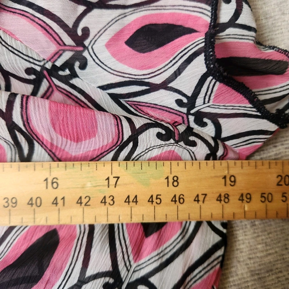 Vintage Rue 21 Y2K Blouse Size XL Pink Retro Print Tie Back Top Short Sleeve - Picture 7 of 8